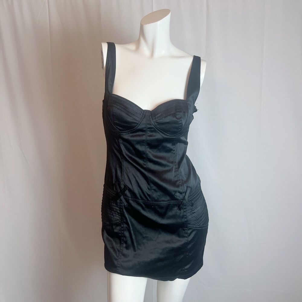 MAX Black Satin Corset Mini Dress Bustier Caged Back Women's Size M